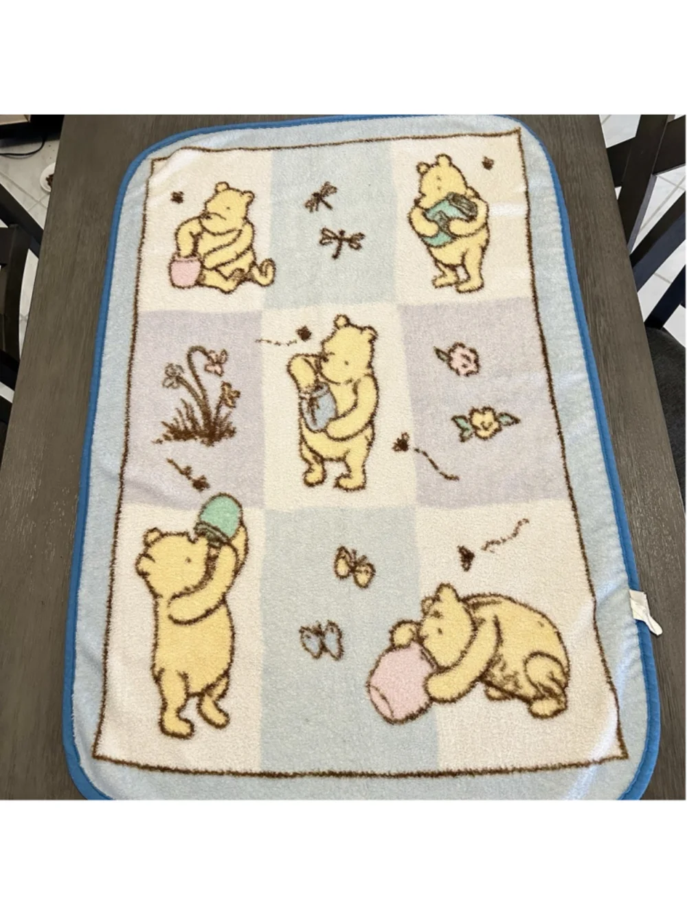 VTG Disney Winnie the Pooh Fleece Baby Blanket Classic Squares Honey Pot